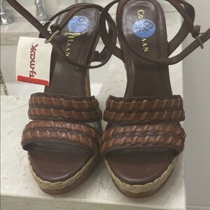 Cole Haan Women's Tan and Brown Woven Wedges